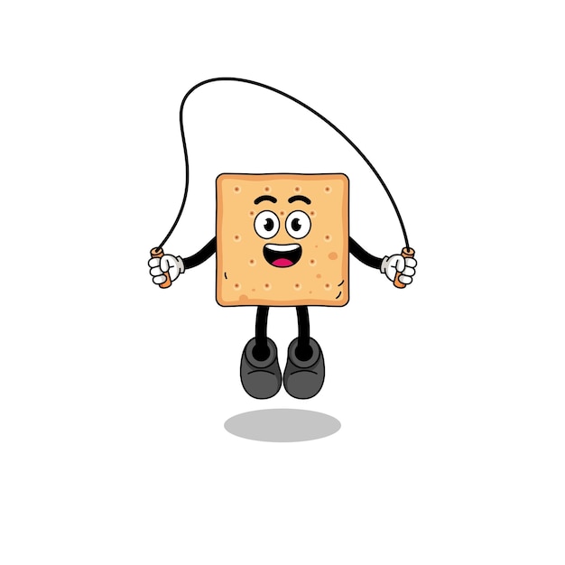 Square cracker mascotte cartoon speelt touwtjespringen