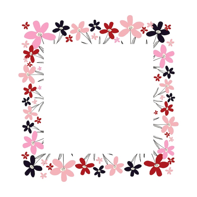 Square Creative vibrant floral frame bright frame with wildflowers in juicy colors