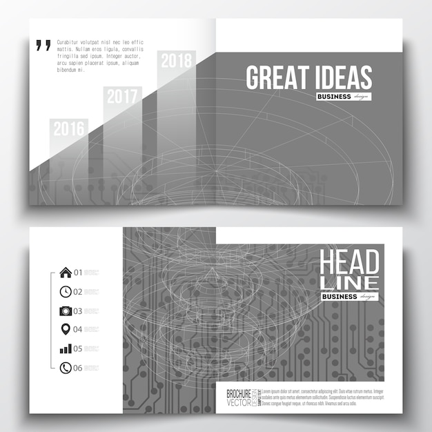 Square design brochure templates with technology backgrounds