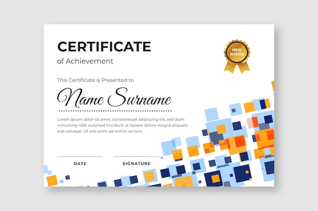 Square digital certificate of achievement template
