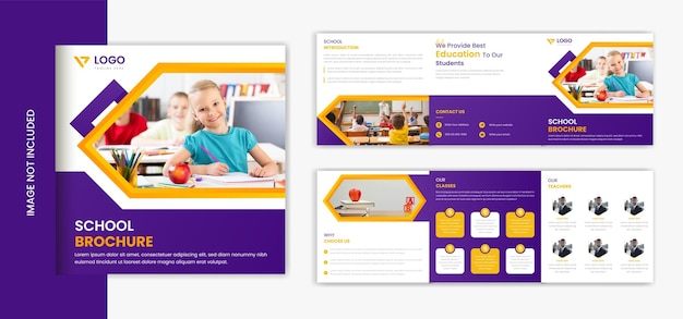 Square education trifold brochure design template, school admission brochure presentation multipage