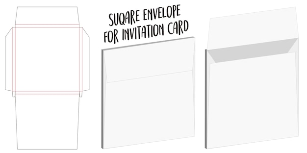 Square envelope for invitation card dieline mockup