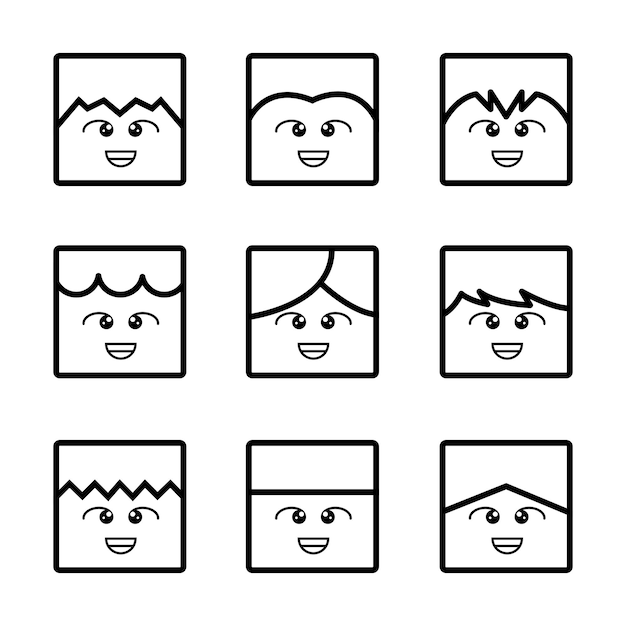 Square Face Line Art