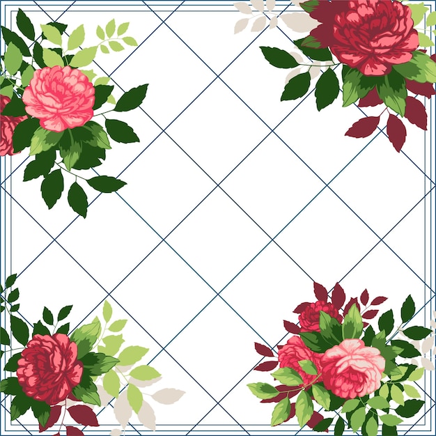 square floral vector pattern for textile print, scarf pattern