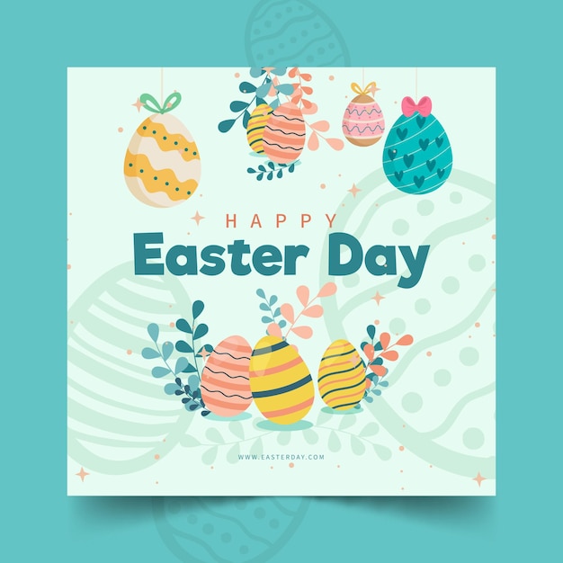 Square flyer template for easter with eggs