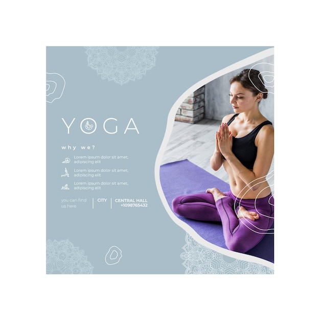 Vector square flyer template for yoga practicing