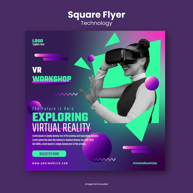 Vettore volantino quadrato per evento di realtà virtuale.