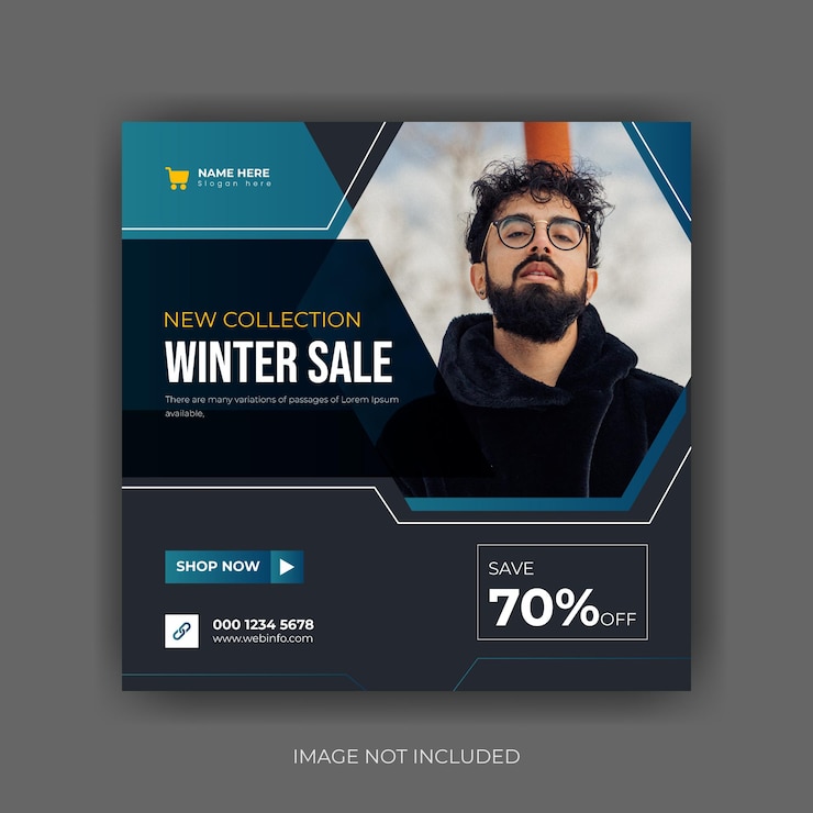 Vector square flyer with winter sale instagram post template premium vector