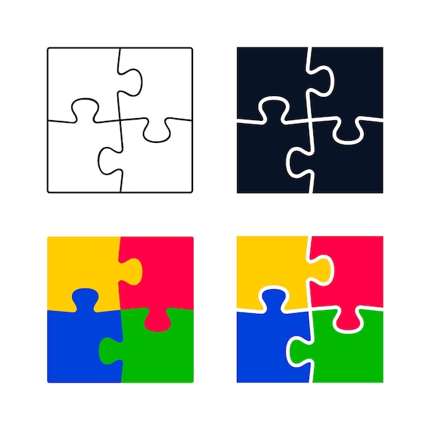 Insieme semplice isolato di vettore del puzzle di quattro parti quadrato