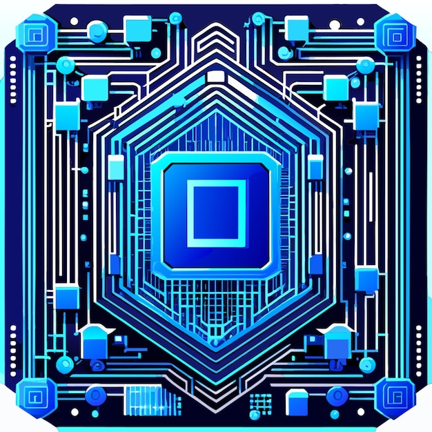 square frame blue circuit board cyber circuit digital circuit circuit qr bar vector illustration