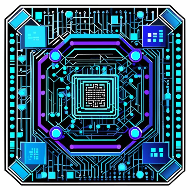 Vector square frame blue circuit board cyber circuit digital circuit circuit qr bar vector illustration