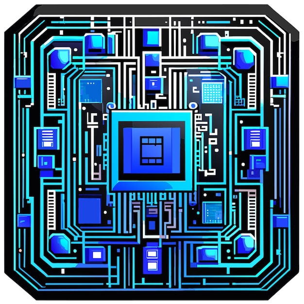 Quadro quadrato scheda di circuito blu circuito cibernetico circuito digitale circuito qr illustrazione vettoriale a barre