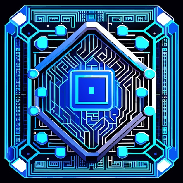 Square frame blue circuit board cyber circuit digital circuit circuit qr bar vector illustration