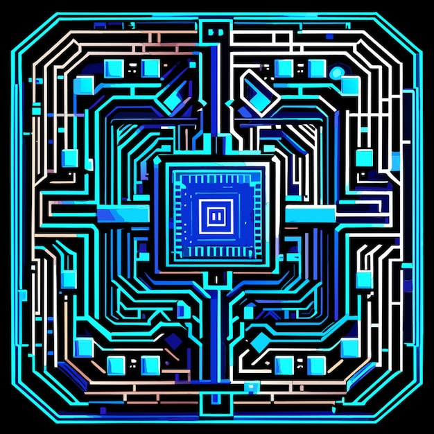 Квадратная рамка синяя плата киберсхема цифровая схема схема qr бар векторная иллюстрация