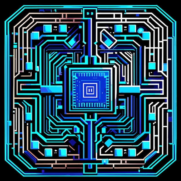 square frame blue circuit board cyber circuit digital circuit circuit qr bar vector illustration