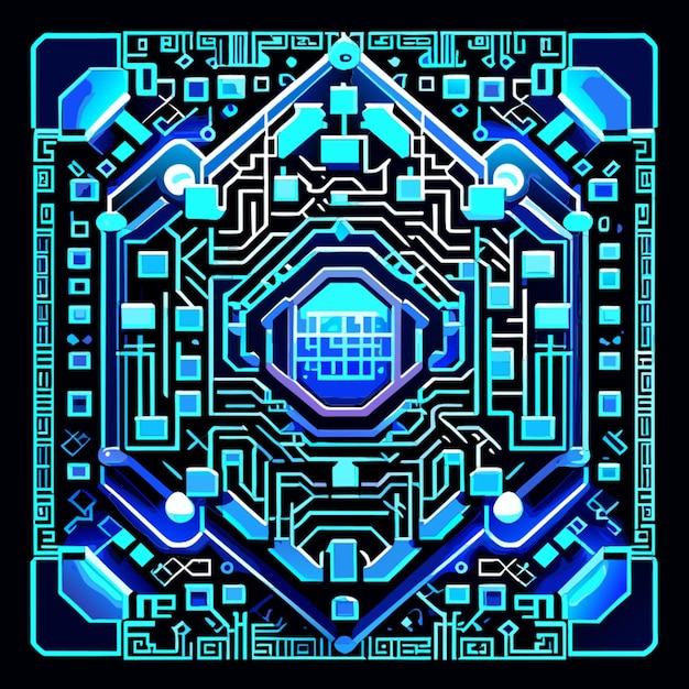 square frame blue circuit board cyber circuit digital circuit circuit qr bar vector illustration