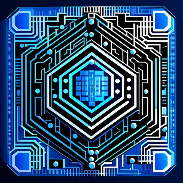 Vector square frame blue circuit board cyber circuit digital circuit circuit qr bar vector illustration