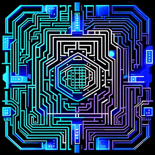 Vector square frame blue circuit board cyber circuit digital circuit circuit qr bar