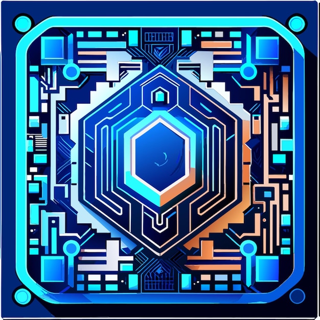 square frame blue circuit board cyber circuit digital circuit circuit qr bar