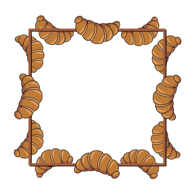 Vector square frame freshly baked delicious croissant copy space vector cartoon