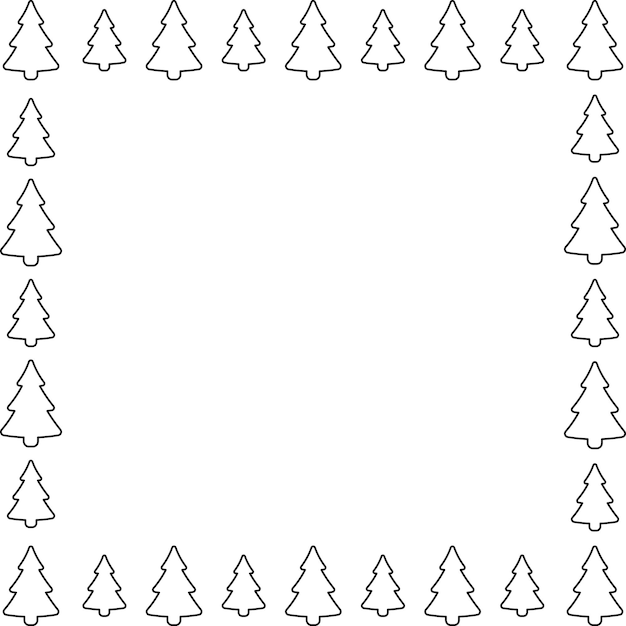 가문비 나무로 만든 사각형 프레임 낙서 스타일의 크리스마스 장식 요소에 침엽수 식물