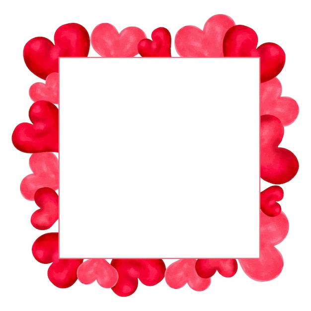 Vettore cornice quadrata di cuori rosa per san valentino per la festa della mamma illustrazione ad acquerello