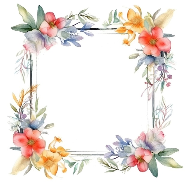 square frame of wildflowers pastel colors beautiful