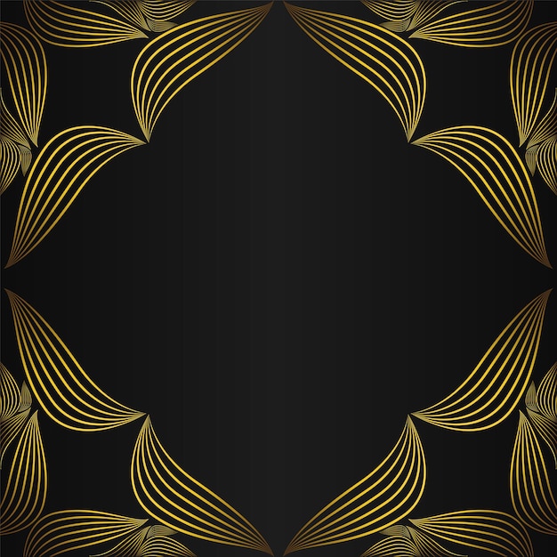 square frame with beautiful gold floral decoration on black background design