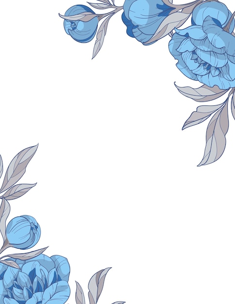 Vector square frame with blue peonies flowers