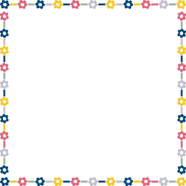 Square frame with colorful flower elements Trendy graphic template Cute empty frame box