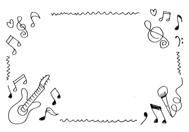 Вектор Квадратная рамка с различными музыкальными символами в стиле каракулей с пространством для текстовой векторной иллюстрации