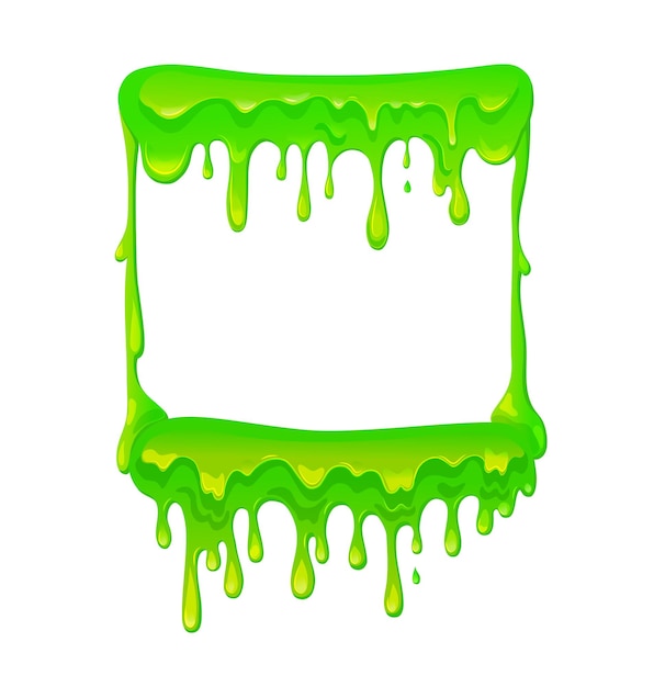 Vector square frame with a flowing green slime dripping toxic viscous mucus vector cartoon illustration