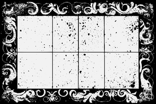 Квадратная рамка с гранжевым орнаментом из черных чернил по краям на белом фоне в векторном формате eps b