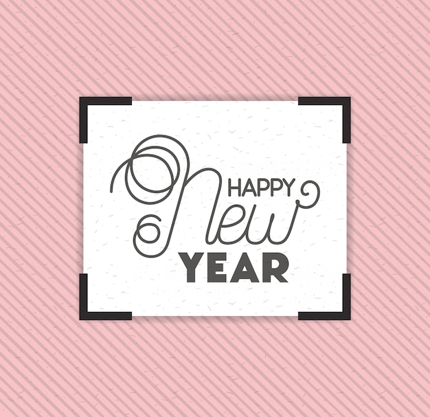 Vettore cornice quadrata con felice anno nuovo lettering