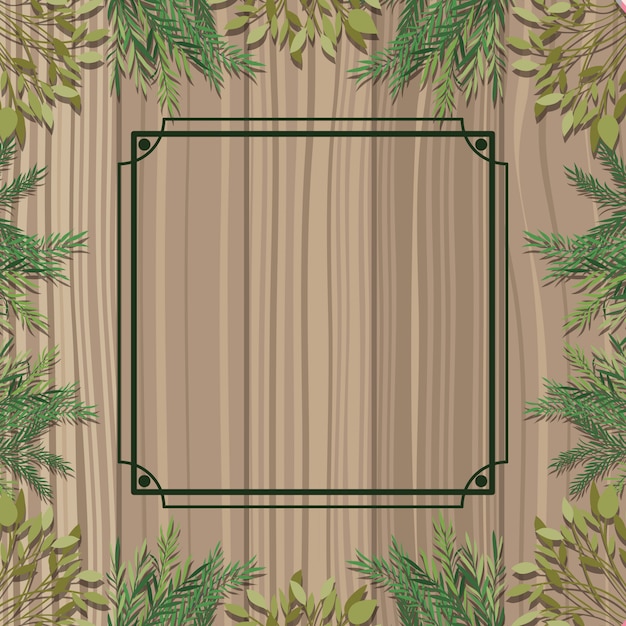 Square frame with herbal and wooden background