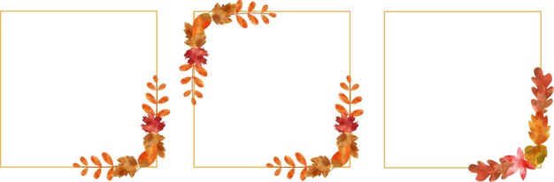 Vector a square frame with leaves and a gold frame.