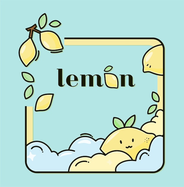 Vettore una cornice quadrata con sopra un limone e sopra la parola limone.