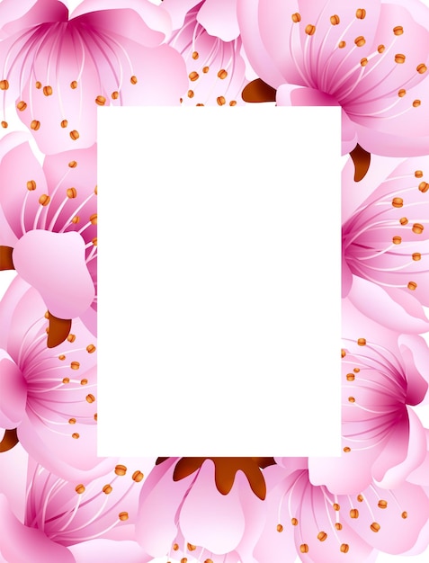 Square frame with pink flower petals Sakura border