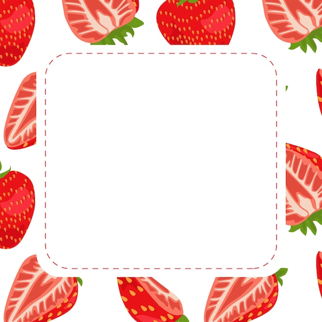 벡터 배경 벡터 그림에 딸기 패턴이 있는 둥근 모서리가 있는 사각형 프레임 인쇄 소셜 미디어 및 배경에 적합