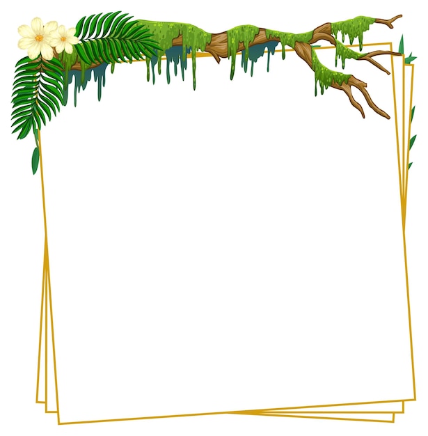 Vector square frame with tropical green leaves