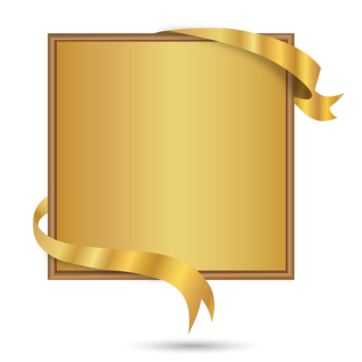 Vector square gold banner with gold ribbon vector illustration