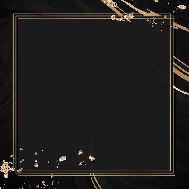 Square gold frame on a black fluid patterned background vector