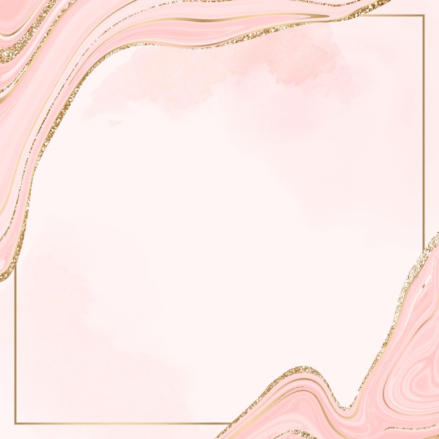 Vector square gold frame on a pink fluid patterned background vector