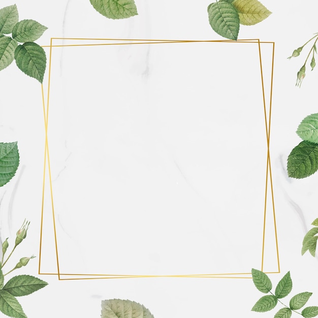 Square gold frame with foliage pattern background vector