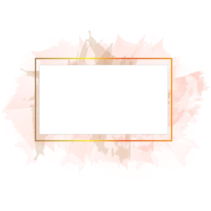 Vector square golden frame with orange watercolor shape
