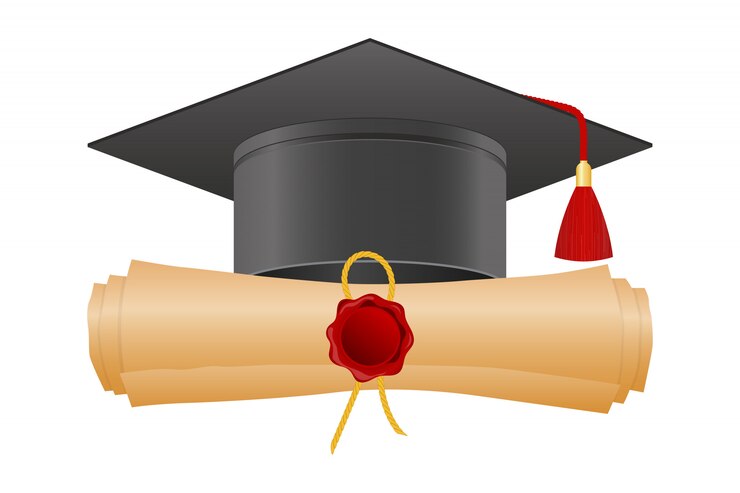 Vector square graduation cap and paper diploma illustration
