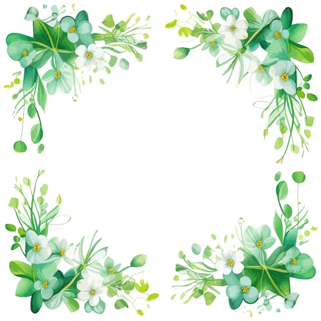 Vector square green frame with butterflies and easter eggs watercolor vector illustration