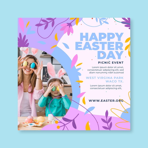 Vector square happy easter day flyer template