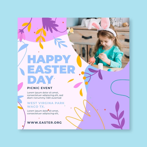 Vector square happy easter day flyer template