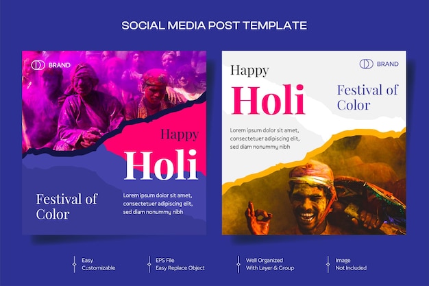 Vettore collezione di post di instagram holi quadrati